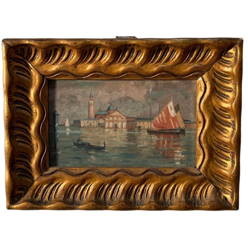 281 - A 20TH CENTURY CONTINENTAL IMPRESSIONIST OIL ON PANEL, VIEW OF THE CHURCH OF SAN GIORGIO MAGGIORE, V... 