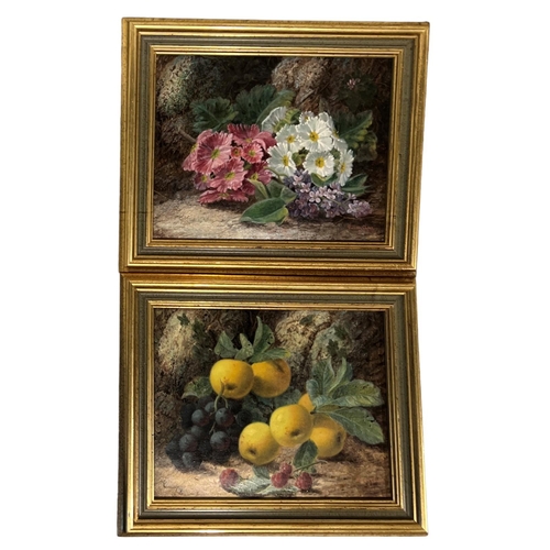 297 - OLIVER CLARE, 1853 - 1927, A PAIR OF 19TH CENTURY OILS ON CANVAS
Still life, grapes, raspberries, ap... 