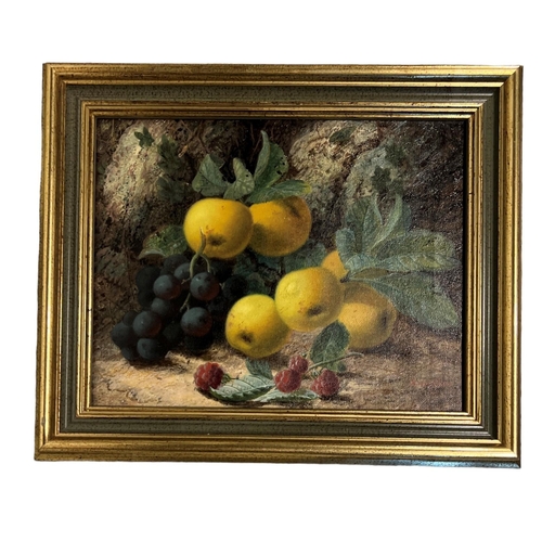 297 - OLIVER CLARE, 1853 - 1927, A PAIR OF 19TH CENTURY OILS ON CANVAS
Still life, grapes, raspberries, ap... 