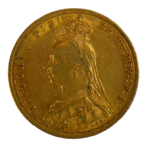 11 - A VICTORIAN 22CT GOLD SOVEREIGN COIN, DATED 1889 
With Queen Victorian Jubilee bust and George and D... 