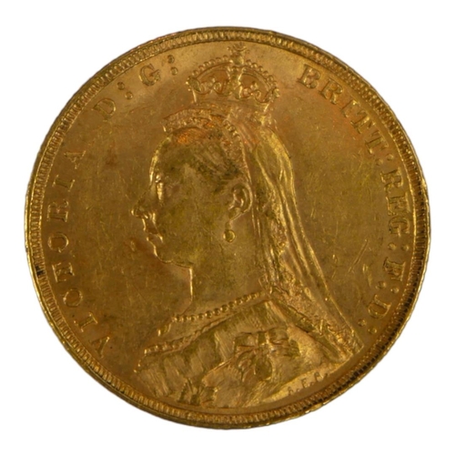 12 - A VICTORIAN 22CT GOLD SOVEREIGN COIN, DATED 1890 
With Queen Victoria Jubilee bust and George and Dr... 