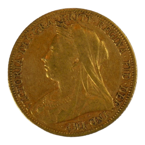 13 - A VICTORIAN 22CT GOLD SOVEREIGN COIN, DATED 1898 
With Queen Victorian widow bust and George and Dra... 