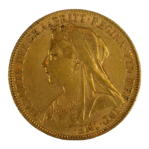 14 - A VICTORIAN 22CT GOLD SOVEREIGN COIN, DATED 1879 
With Queen Victorian widow bust and George and Dra... 