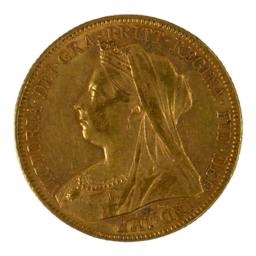 18 - A VICTORIAN 22CT GOLD SOVEREIGN COIN, DATED 1898 
With Queen Victorian widow bust and George and Dra... 