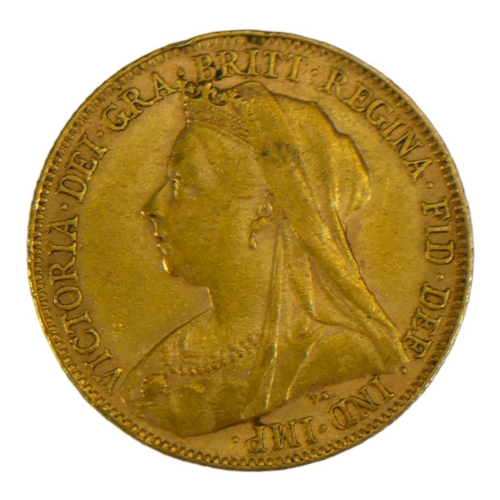 19 - A VICTORIAN 22CT GOLD SOVEREIGN COIN, DATED 1898 
With Queen Victorian widow bust and George and Dra... 