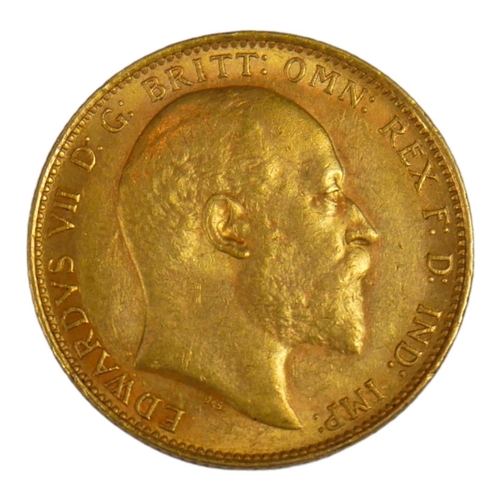 22 - AN EDWARDIAN 22CT GOLD SOVEREIGN COIN, DATED 1903 
With King Edward VII bust and George and Dragon t... 