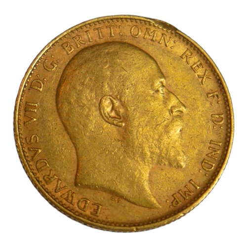 23 - AN EDWARDIAN 22CT GOLD SOVEREIGN COIN, DATED 1905 
With King Edward VII bust and George and Dragon t... 