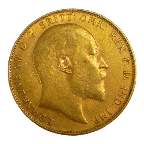 27 - AN EDWARDIAN 22CT GOLD SOVEREIGN COIN, DATED 1906 
With King Edward VII bust and George and Dragon t... 