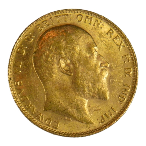 28 - AN EDWARDIAN 22CT GOLD SOVEREIGN COIN, DATED 1906 
With King Edward VII bust and George and Dragon t... 