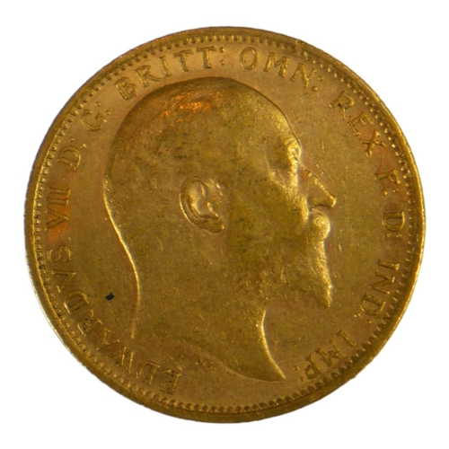 29 - AN EDWARDIAN 22CT GOLD SOVEREIGN COIN, DATED 1906 
With King Edward VII bust and George and Dragon t... 