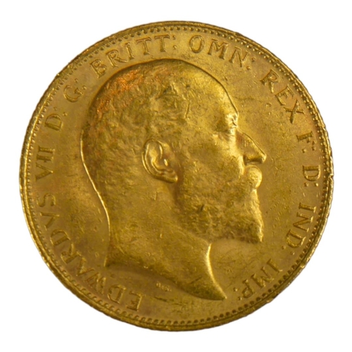 36 - AN EDWARDIAN 22CT GOLD SOVEREIGN COIN, DATED 1909 
With King Edward VII bust and George and Dragon t... 