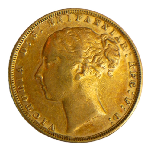 4 - A VICTORIAN 22CT GOLD SOVEREIGN COIN, DATED 1872 
With Young Queen Victorian bust and George and Dra... 