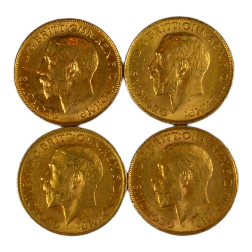 45 - A COLLECTION OF FOUR EARLY 20TH CENTURY 22CT GOLD SOVEREIGN COINS
Consecutive run, dated 1911, 1912,... 