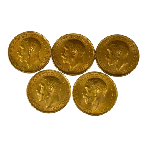 48 - A COLLECTION OF FIVE EARLY 20TH CENTURY 22ct GOLD SOVEREIGN COINS, DATED 1912 With King George V bus... 