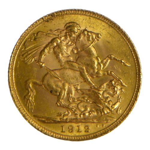 57 - AN EARLY 20TH CENTURY 22CT GOLD SOVEREIGN COIN, DATED 1912 
With King George V bust and George and D... 