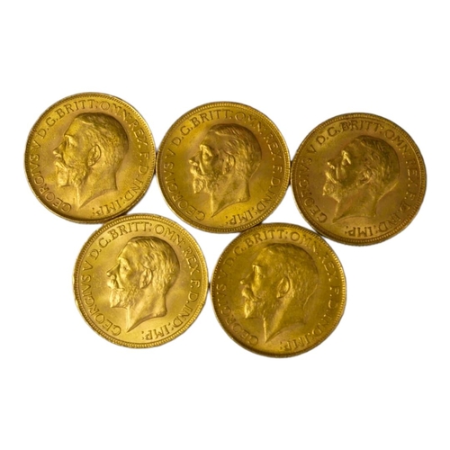 59 - A COLLECTION OF FIVE EARLY 20TH CENTURY 22CT GOLD SOVEREIGN COINS
Consecutive run dated 1927, 1928, ... 