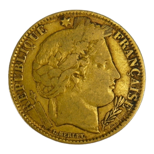 69 - A 19TH CENTURY FRENCH 22CT GOLD TEN FRANC COIN, DATED 1851 
With Napoleon III bust and laurel wreath... 