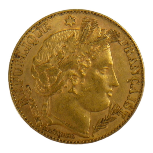 72 - A 19TH CENTURY FRENCH 22CT GOLD TEN FRANC COIN, DATED 1895 
With Napoleon III bust and laurel wreath... 