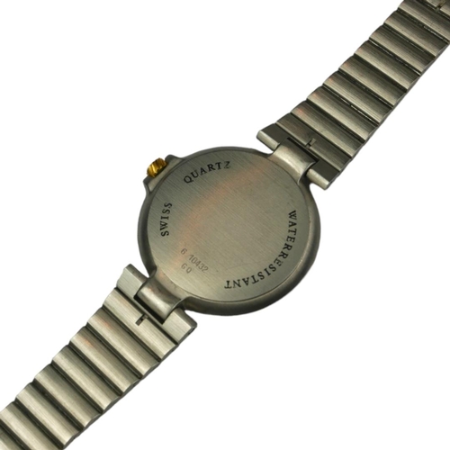 84 - DUNHILL, A STAINLESS STEEL LADIES’ WRISTWATCH
The circular white dial with gilt number markings, gol... 