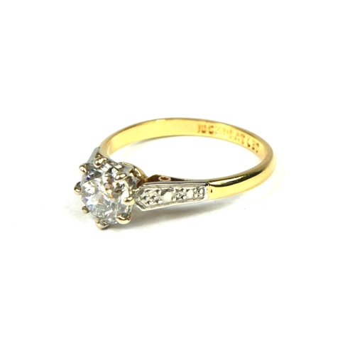 85B - A PLATINUM AND 18CT YELLOW GOLD DIAMOND SOLITAIRE RING,
With WGI Certificate.