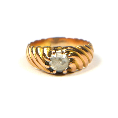 89 - A VINTAGE YELLOW METAL AND DIAMOND GENTS SIGNET RING
The single round old cut diamond in rope twist ... 