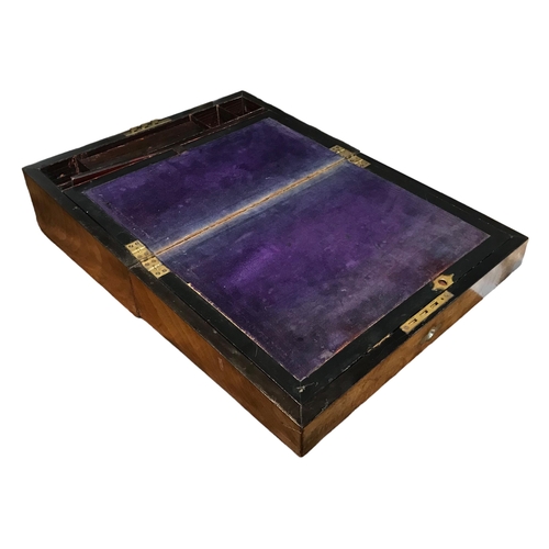 180 - A LATE 19TH/EARLY 20TH CENTURY MOTHER-OF-PEARL INLAID WRITING SLOPE, TOGETHER WITH A GREEN LEATHER J... 