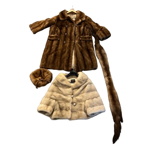 192 - CALMAN LINKS & CHARLES MOSS, TWO VINTAGE FUR JACKETS TOGETHER WITH FUR HAT AND SCARF.