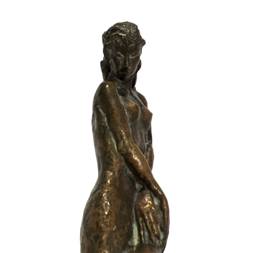 199a - SYLVIA GILLEY, 1908 - 2008, A 20TH CENTURY BRONZE MERMAID HOLDING A FISH
Signed on base ‘S. Gilley’,... 