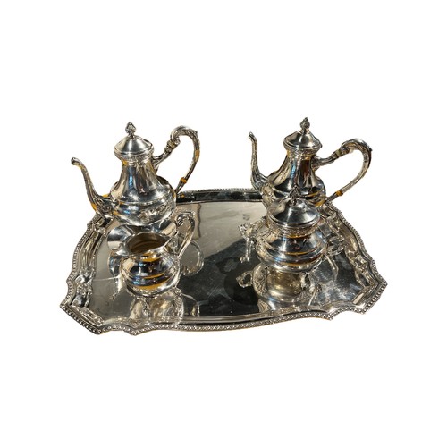 97b - A LARGE 20TH CENTURY EGYPTIAN GEORGIAN DESIGN SOLID SILVER TEASET AND TRAY
Comprising two teapots, c... 