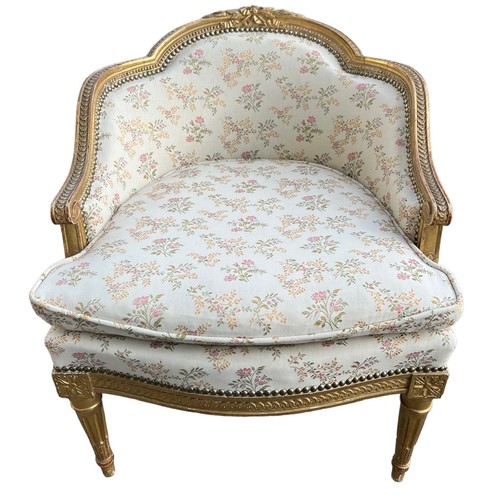 232 - A FINE 19TH CENTURY FRENCH LOUIS XVI DESIGN CARVED GILTWOOD UNHOLSTERED DUCHESSE BRISSE, The shaped ... 