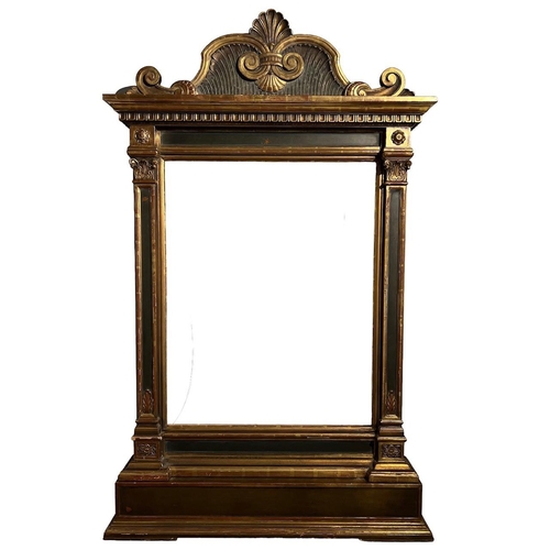 224 - A LARGE & IMPRESSIVE DECORATIVE ITALIAN RENAISSANCE DESIGN PAINTED AND CARVED GILTWOOD FRAME.
H150cm... 