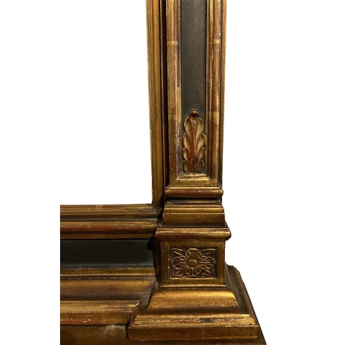 224 - A LARGE & IMPRESSIVE DECORATIVE ITALIAN RENAISSANCE DESIGN PAINTED AND CARVED GILTWOOD FRAME.
H150cm... 