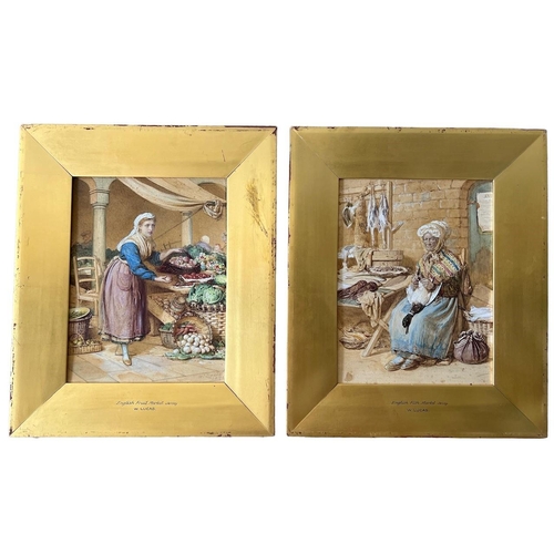 302 - WILLIAM LUCAS, 1840 - 1895, A PAIR OF 19TH CENTURY WATERCOLOURS
Portraits, Jersey market traders, si... 