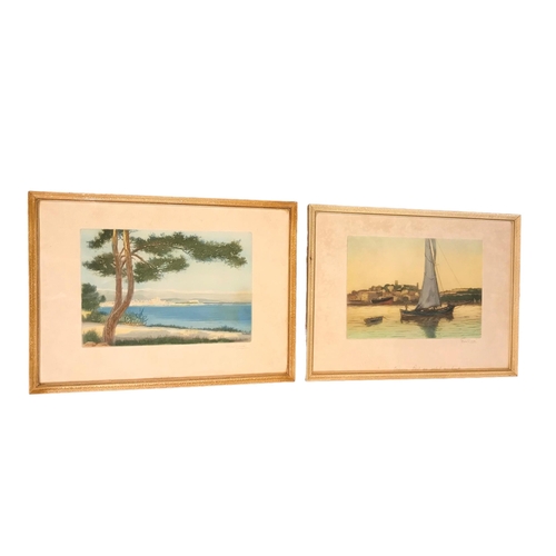 305 - FRÉDÉRIC LOUIS LEVÉ, 1877 - 1968, A PAIR OF 20TH CENTURY PRINTS TITLED ‘CANNES PORT AT SUNSET’ AND O... 