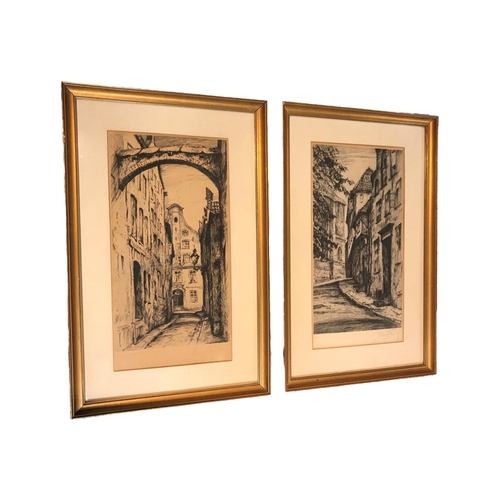 306 - A PAIR OF 19TH CENTURY GERMAN ETCHINGS DEPICTING STREET VIEWS
Both numbered 158/200 and 121 to lower... 