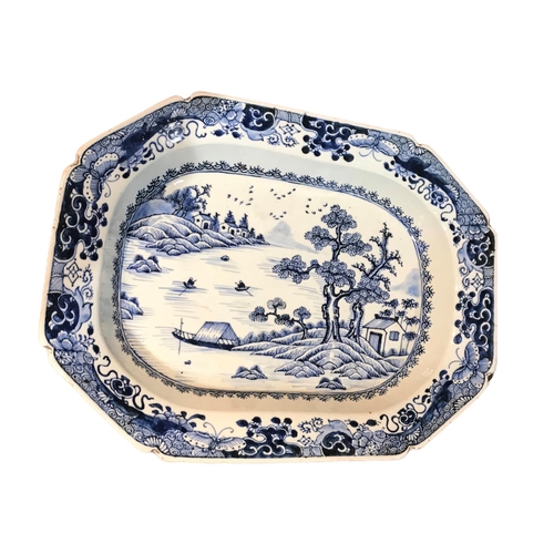 209 - AN EARLY 19TH CENTURY CHINESE EXPORT BLUE AND WHITE LARGE DISH
Decorated with a landscape scene show... 