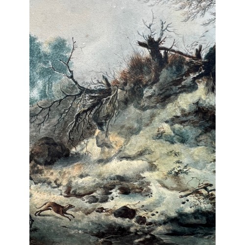 271 - FOLLOWER OF PHILIPS WOUWERMAN, 1619 - 1668, A LARGE 18TH/19TH CENTURY WATERCOLOUR
River landscape wi... 