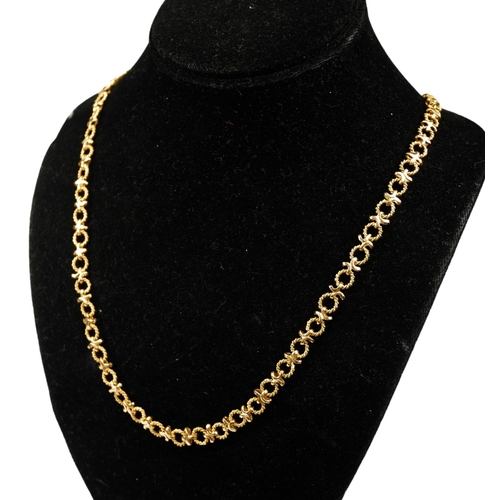 29 - A YELLOW METAL FANCY LINK NECKLACE.
(tested for 18ct, length 82.5cm, 54.2g)