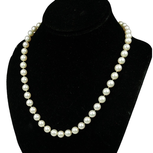 57 - TWO PEARL NECKLACES, ONE WITH 18CT GOLD CLASP.