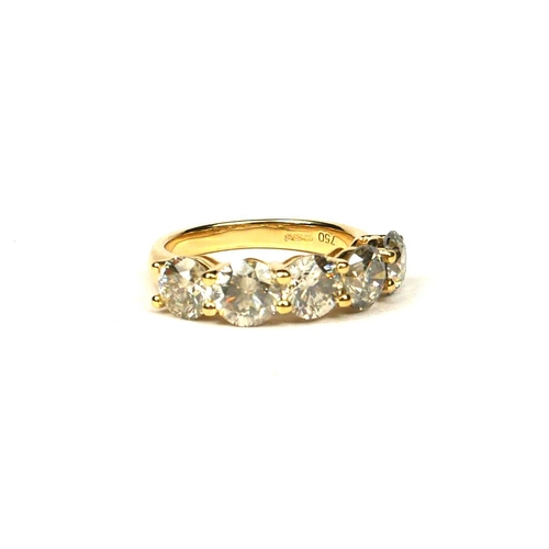 6 - AN 18CT YELLOW GOLD FIVE STONE DIAMOND RINGwith WGI Certificate  (Round brilliant cut diamonds 3.90c... 