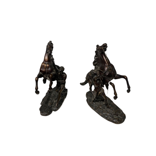 91 - AFTER COUSTOU, GUILLAUME, 1677 - 1746, A PAIR OF 19TH CENTURY FRENCH PATINATED BRONZE GROUPS OF THE ... 