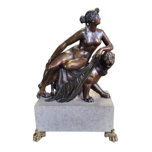 94 - ARIADNE ON THE PANTHER, A 19TH CENTURY BRONZE STATUE
On a grey marble plinth with lion paw feet.
(35... 