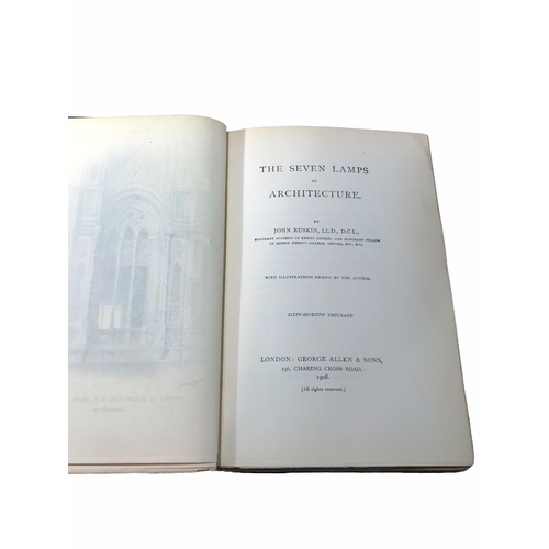 127 - JOHN RUSKIN, THE STONES OF VENICE, VOLUMES 1-3, MODERN PAINTERS, VOLUMES 1-6, FIFTH EDITION 1907 AND... 