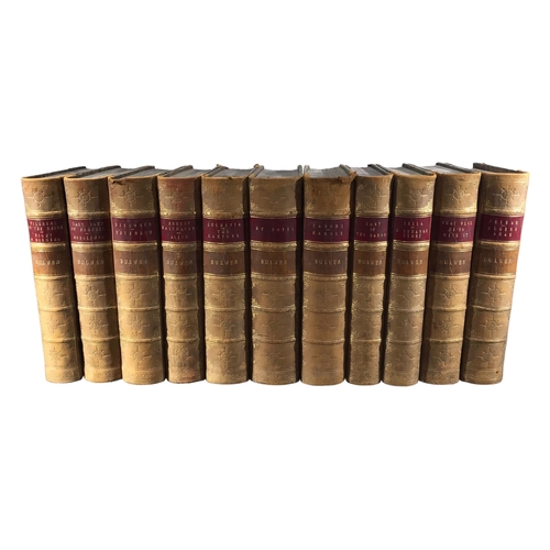 128 - SIR EDWARD BULWER LYTTON, 19TH CENTURY COLLECTION OF ELEVEN NOVELS HAVING MARBLED, GILT AND TOOLED L... 