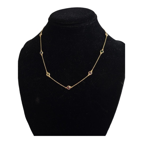 36A - A 14CT GOLD AND GEM SET NECKLACE
The row of faceted coloured cubic zirconia stones, marked ‘585’.
(a... 