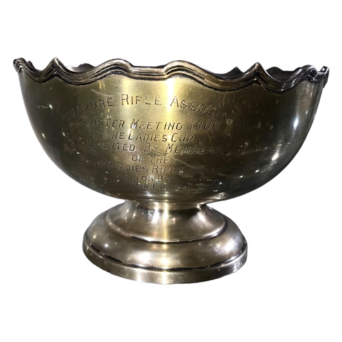 64 - HAWKSWORTH, EYRE & CO. LTD, A SILVER PRESENTATION BOWL, TOGETHER WITH A CASED SET OF SILVER TEASPOON... 