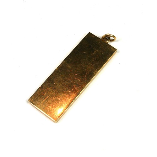 9A - BODENHAM & SHORTHOUSE, A 9CT GOLD INGOT PENDANT, HALLMARKED SHEFFIELD 1977.
(29.1g)