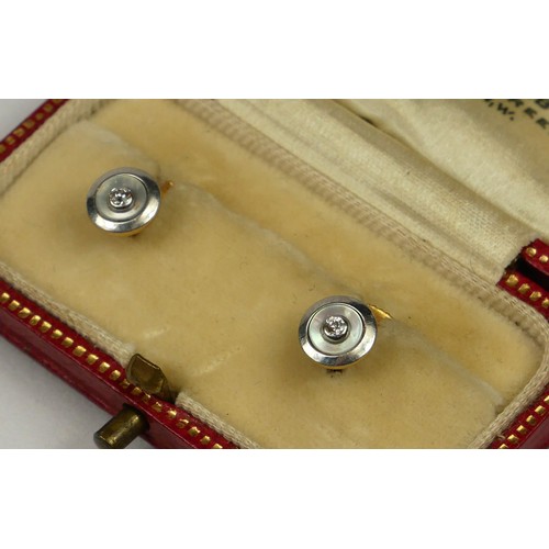 24A - A PAIR OF 18CT YELLOW AND WHITE GOLD, DIAMOND AND MOTHER OF PEARL DRESS STUDS, RETAILED IN A MAPPIN ... 