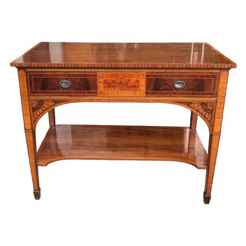 196 - A 19TH CENTURY SHERATON REVIVAL MAHOGANY AND INLAY SERVING TABLE
With a single drawer above a concav... 