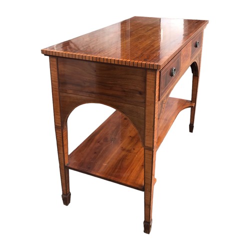 196 - A 19TH CENTURY SHERATON REVIVAL MAHOGANY AND INLAY SERVING TABLE
With a single drawer above a concav... 